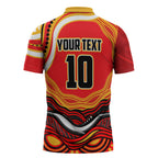 Personalized Redcliffe Dolphins Zipper Polo Shirt Aboriginal Dot Art - Dreamtime Rugby Mascot