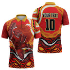 Personalized Redcliffe Dolphins Zipper Polo Shirt Aboriginal Dot Art - Dreamtime Rugby Mascot