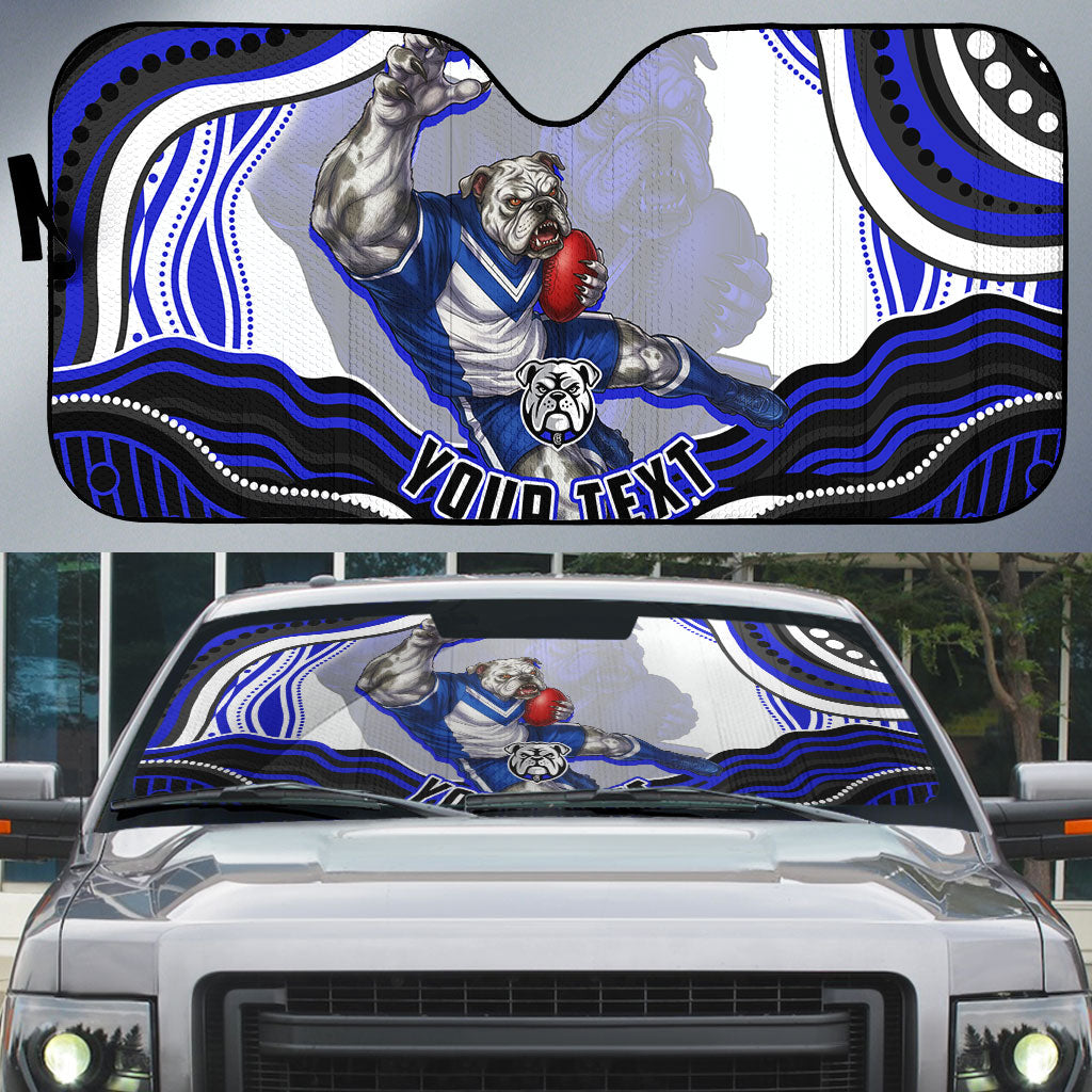 Personalized Canterbury Bankstown Bulldogs Auto Sun Shade Aboriginal Dot Art - Dreamtime Rugby Mascot