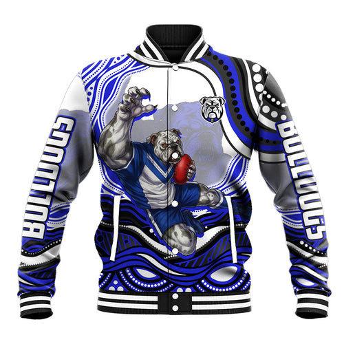 Personalized Canterbury Bankstown Bulldogs Baseball Jacket Aboriginal Dot Art - Dreamtime Rugby Mascot