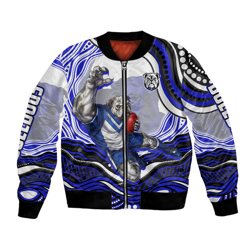 Personalized Canterbury Bankstown Bulldogs Bomber Jacket Aboriginal Dot Art - Dreamtime Rugby Mascot