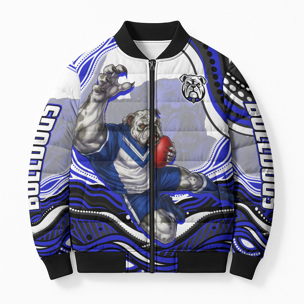 Personalized Canterbury Bankstown Bulldogs Bomber Puffer Jacket Aboriginal Dot Art - Dreamtime Rugby Mascot