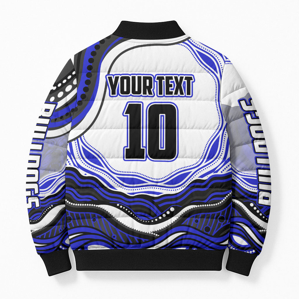 Personalized Canterbury Bankstown Bulldogs Bomber Puffer Jacket Aboriginal Dot Art - Dreamtime Rugby Mascot