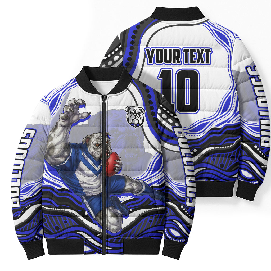 Personalized Canterbury Bankstown Bulldogs Bomber Puffer Jacket Aboriginal Dot Art - Dreamtime Rugby Mascot