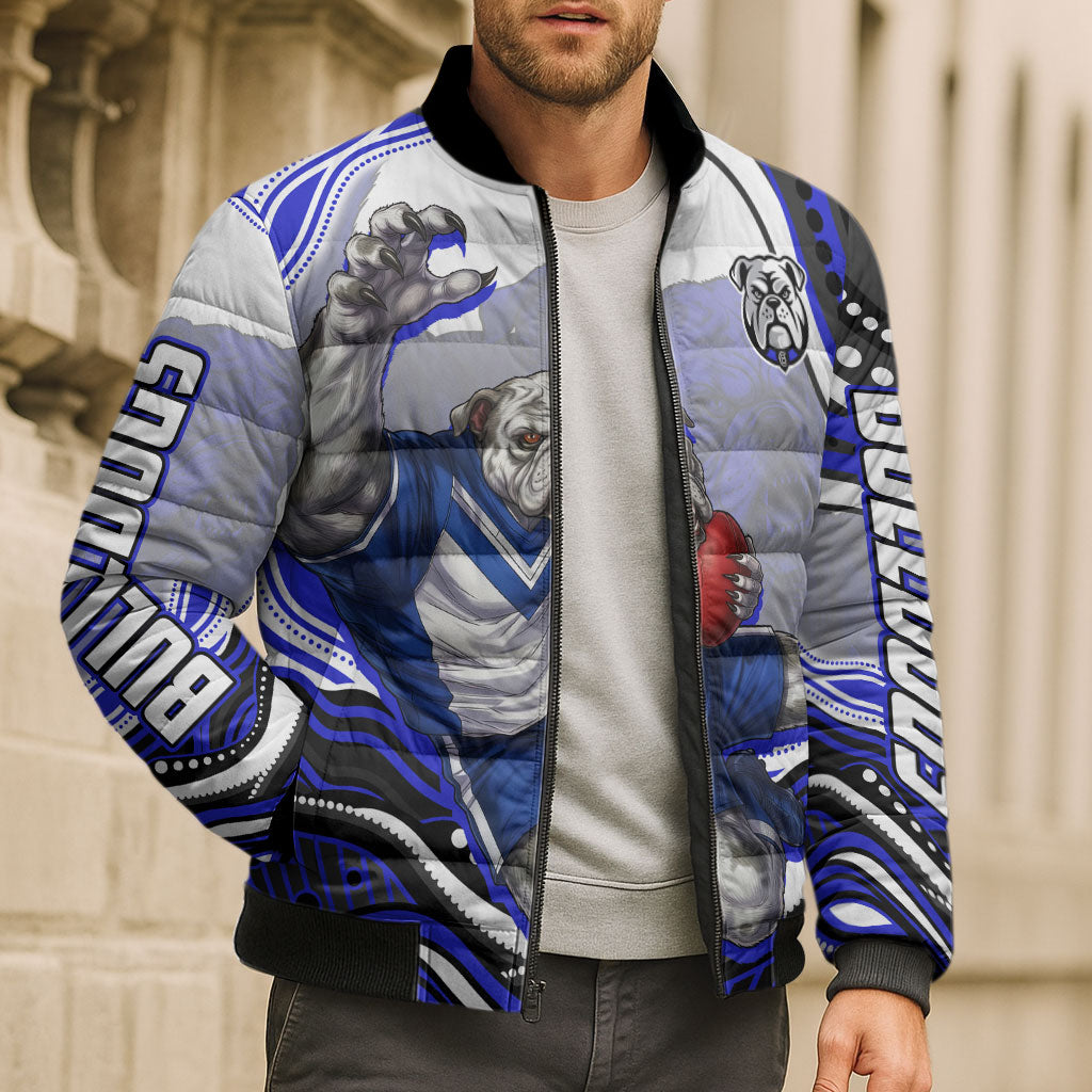 Personalized Canterbury Bankstown Bulldogs Bomber Puffer Jacket Aboriginal Dot Art - Dreamtime Rugby Mascot