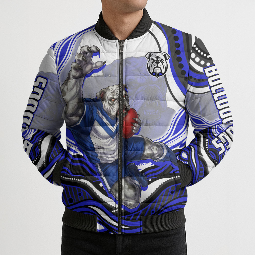 Personalized Canterbury Bankstown Bulldogs Bomber Puffer Jacket Aboriginal Dot Art - Dreamtime Rugby Mascot