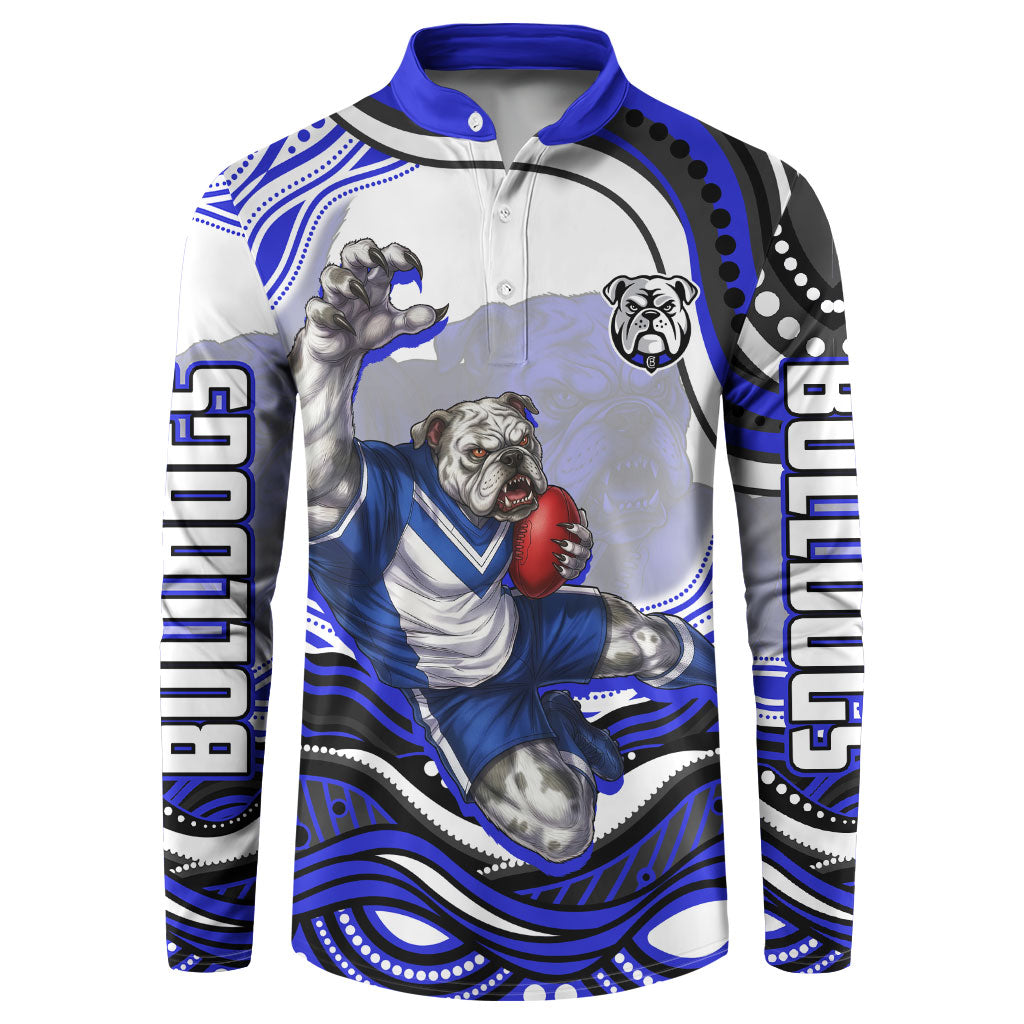 Personalized Canterbury Bankstown Bulldogs Button Sweatshirt Aboriginal Dot Art - Dreamtime Rugby Mascot