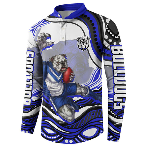 Personalized Canterbury Bankstown Bulldogs Button Sweatshirt Aboriginal Dot Art - Dreamtime Rugby Mascot