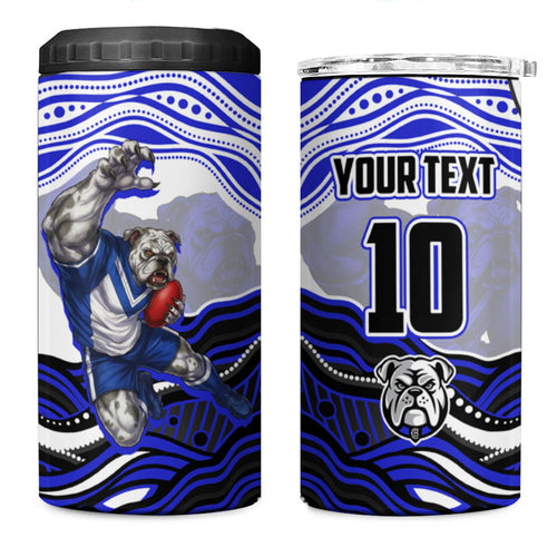 Personalized Canterbury Bankstown Bulldogs 4 in 1 Can Cooler Tumbler Aboriginal Dot Art - Dreamtime Rugby Mascot