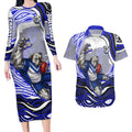 Personalized Canterbury Bankstown Bulldogs Couples Matching Long Sleeve Bodycon Dress and Hawaiian Shirt Aboriginal Dot Art - Dreamtime Rugby Mascot