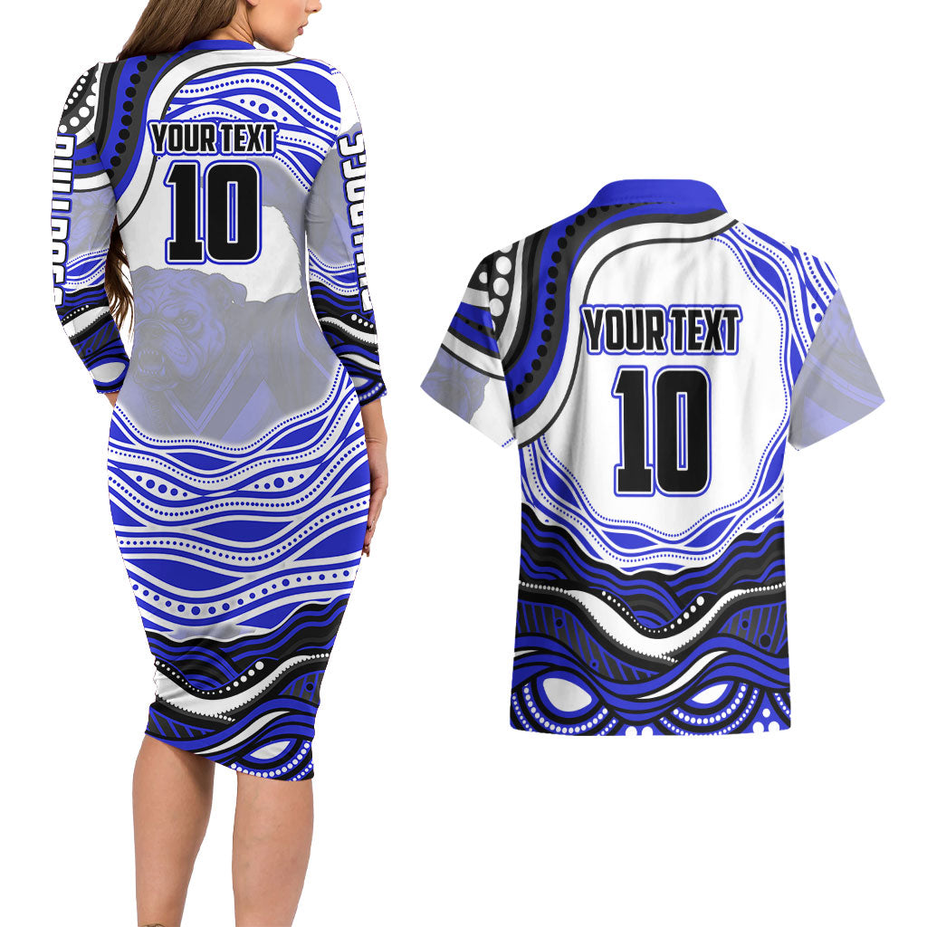 Personalized Canterbury Bankstown Bulldogs Couples Matching Long Sleeve Bodycon Dress and Hawaiian Shirt Aboriginal Dot Art - Dreamtime Rugby Mascot
