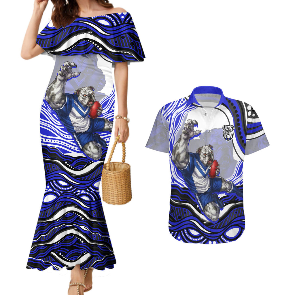 Personalized Canterbury Bankstown Bulldogs Couples Matching Mermaid Dress and Hawaiian Shirt Aboriginal Dot Art - Dreamtime Rugby Mascot