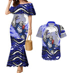 Personalized Canterbury Bankstown Bulldogs Couples Matching Mermaid Dress and Hawaiian Shirt Aboriginal Dot Art - Dreamtime Rugby Mascot