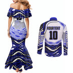 Personalized Canterbury Bankstown Bulldogs Couples Matching Mermaid Dress and Long Sleeve Button Shirt Aboriginal Dot Art - Dreamtime Rugby Mascot