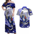 Personalized Canterbury Bankstown Bulldogs Couples Matching Off Shoulder Maxi Dress and Hawaiian Shirt Aboriginal Dot Art - Dreamtime Rugby Mascot