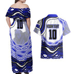 Personalized Canterbury Bankstown Bulldogs Couples Matching Off Shoulder Maxi Dress and Hawaiian Shirt Aboriginal Dot Art - Dreamtime Rugby Mascot