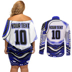 Personalized Canterbury Bankstown Bulldogs Couples Matching Off Shoulder Short Dress and Long Sleeve Button Shirt Aboriginal Dot Art - Dreamtime Rugby Mascot