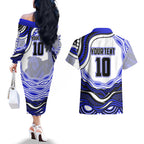 Personalized Canterbury Bankstown Bulldogs Couples Matching Off The Shoulder Long Sleeve Dress and Hawaiian Shirt Aboriginal Dot Art - Dreamtime Rugby Mascot