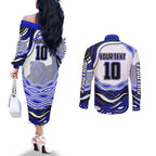 Personalized Canterbury Bankstown Bulldogs Couples Matching Off The Shoulder Long Sleeve Dress and Long Sleeve Button Shirt Aboriginal Dot Art - Dreamtime Rugby Mascot
