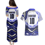 Personalized Canterbury Bankstown Bulldogs Couples Matching Puletasi and Hawaiian Shirt Aboriginal Dot Art - Dreamtime Rugby Mascot
