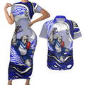 Personalized Canterbury Bankstown Bulldogs Couples Matching Short Sleeve Bodycon Dress and Hawaiian Shirt Aboriginal Dot Art - Dreamtime Rugby Mascot