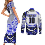 Personalized Canterbury Bankstown Bulldogs Couples Matching Short Sleeve Bodycon Dress and Long Sleeve Button Shirt Aboriginal Dot Art - Dreamtime Rugby Mascot
