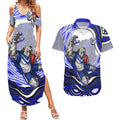 Personalized Canterbury Bankstown Bulldogs Couples Matching Summer Maxi Dress and Hawaiian Shirt Aboriginal Dot Art - Dreamtime Rugby Mascot