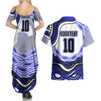 Personalized Canterbury Bankstown Bulldogs Couples Matching Summer Maxi Dress and Hawaiian Shirt Aboriginal Dot Art - Dreamtime Rugby Mascot