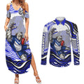 Personalized Canterbury Bankstown Bulldogs Couples Matching Summer Maxi Dress and Long Sleeve Button Shirt Aboriginal Dot Art - Dreamtime Rugby Mascot