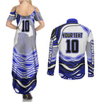 Personalized Canterbury Bankstown Bulldogs Couples Matching Summer Maxi Dress and Long Sleeve Button Shirt Aboriginal Dot Art - Dreamtime Rugby Mascot