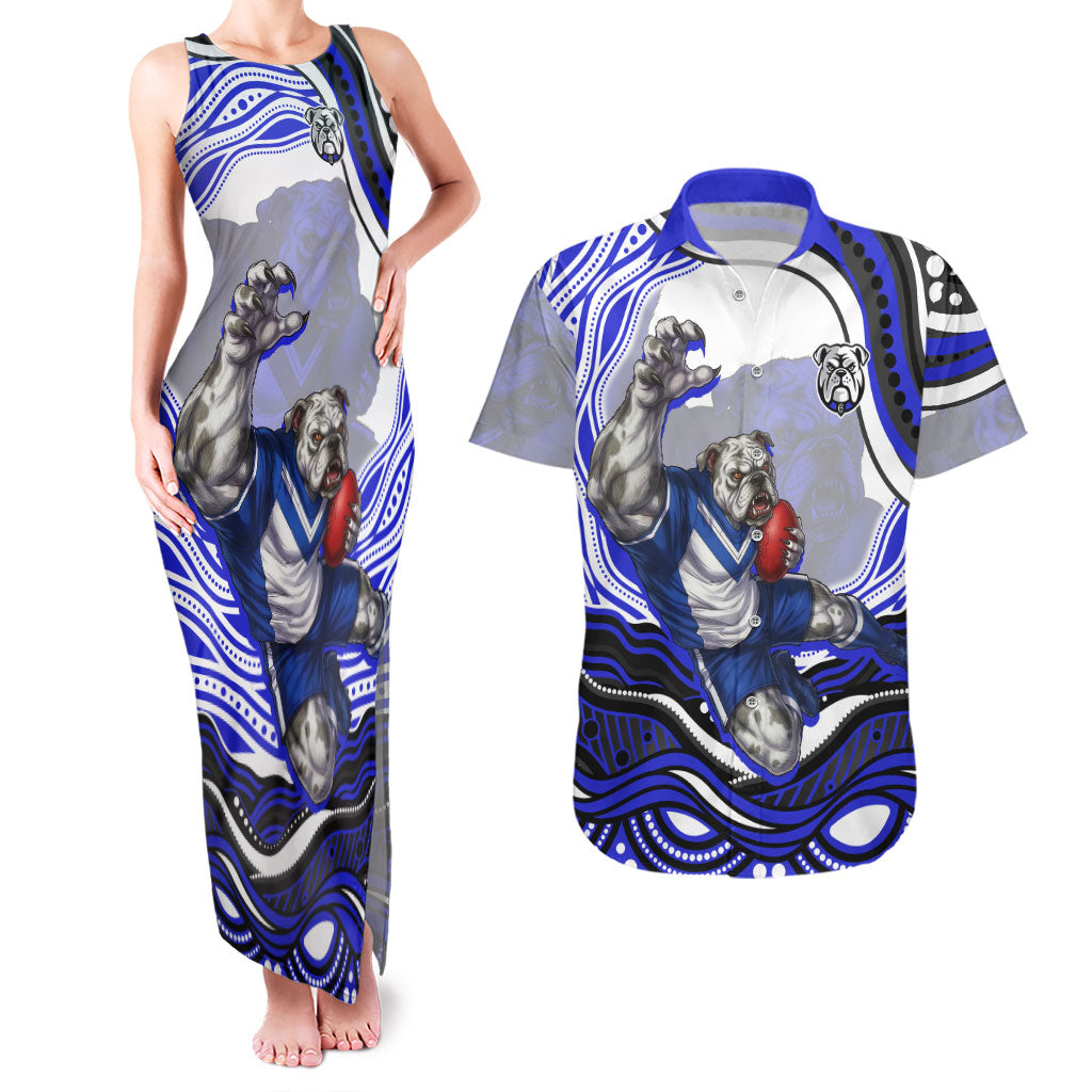 Personalized Canterbury Bankstown Bulldogs Couples Matching Tank Maxi Dress and Hawaiian Shirt Aboriginal Dot Art - Dreamtime Rugby Mascot