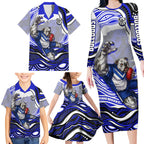 Personalized Canterbury Bankstown Bulldogs Family Matching Long Sleeve Bodycon Dress and Hawaiian Shirt Aboriginal Dot Art - Dreamtime Rugby Mascot