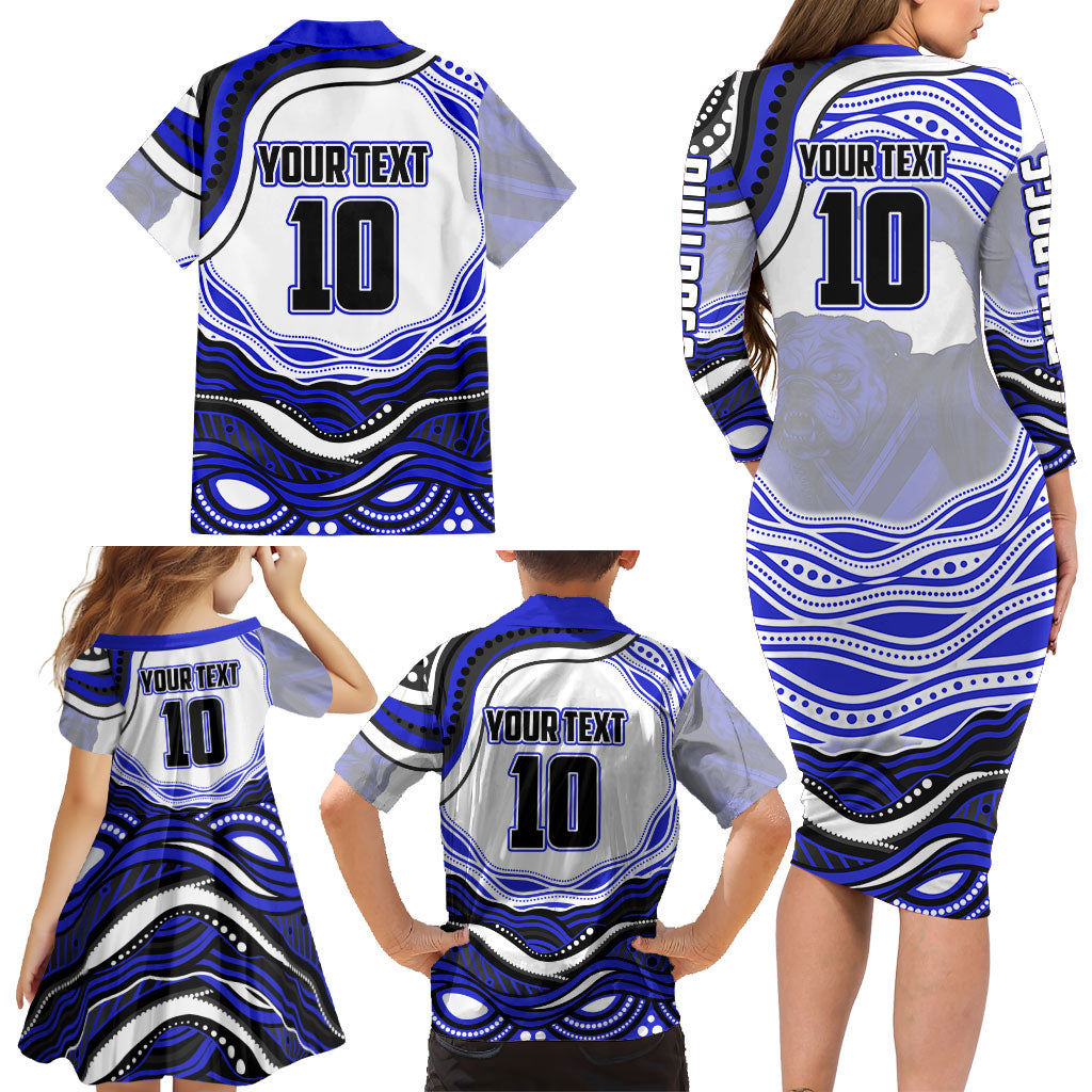 Personalized Canterbury Bankstown Bulldogs Family Matching Long Sleeve Bodycon Dress and Hawaiian Shirt Aboriginal Dot Art - Dreamtime Rugby Mascot