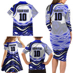Personalized Canterbury Bankstown Bulldogs Family Matching Long Sleeve Bodycon Dress and Hawaiian Shirt Aboriginal Dot Art - Dreamtime Rugby Mascot