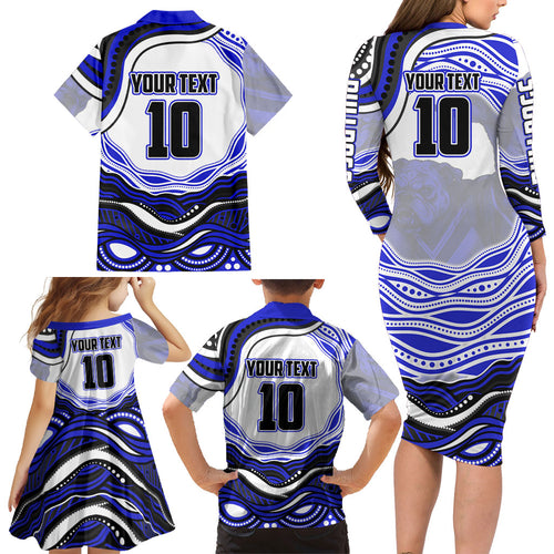 Personalized Canterbury Bankstown Bulldogs Family Matching Long Sleeve Bodycon Dress and Hawaiian Shirt Aboriginal Dot Art - Dreamtime Rugby Mascot