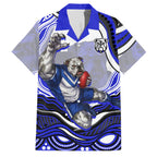 Personalized Canterbury Bankstown Bulldogs Family Matching Mermaid Dress and Hawaiian Shirt Aboriginal Dot Art - Dreamtime Rugby Mascot