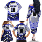 Personalized Canterbury Bankstown Bulldogs Family Matching Off The Shoulder Long Sleeve Dress and Hawaiian Shirt Aboriginal Dot Art - Dreamtime Rugby Mascot
