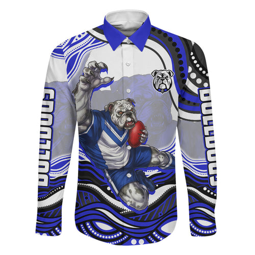 Personalized Canterbury Bankstown Bulldogs Family Matching Off The Shoulder Long Sleeve Dress and Hawaiian Shirt Aboriginal Dot Art - Dreamtime Rugby Mascot