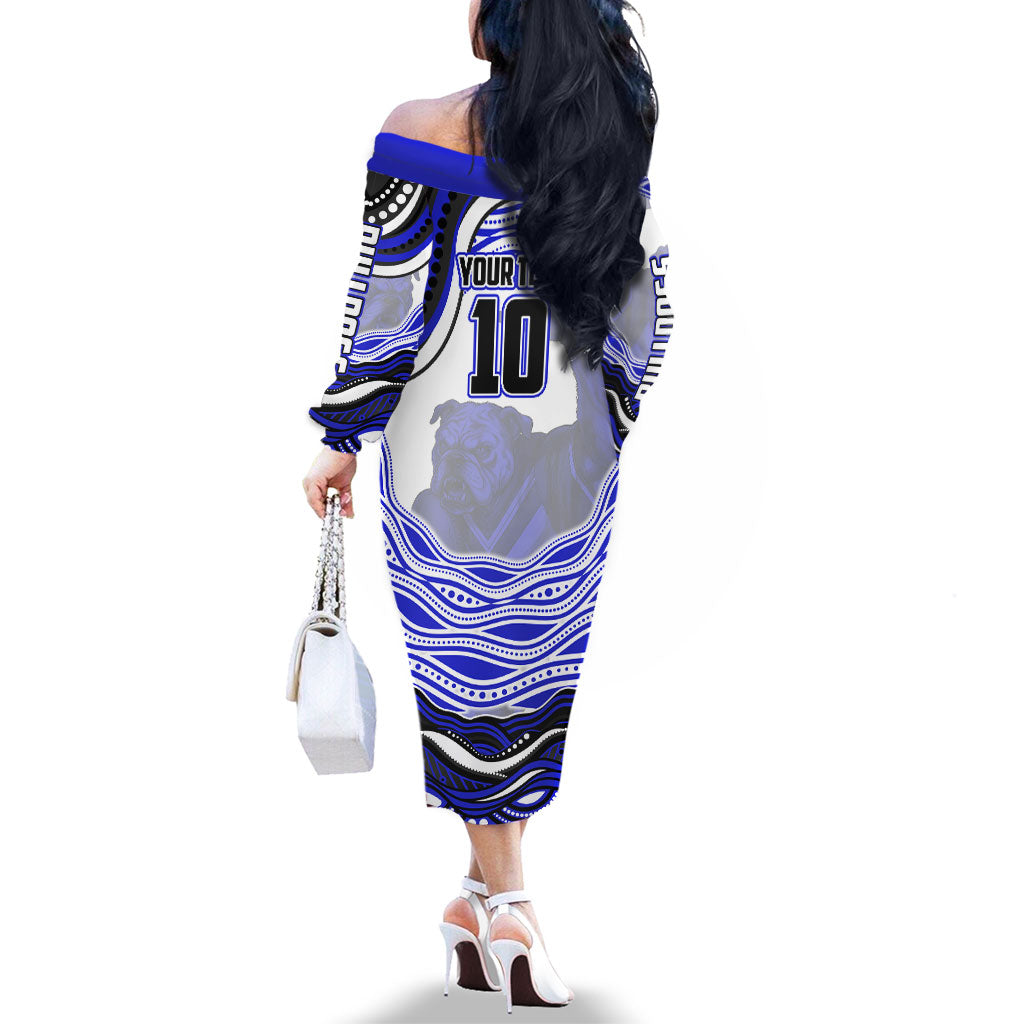 Personalized Canterbury Bankstown Bulldogs Family Matching Off The Shoulder Long Sleeve Dress and Hawaiian Shirt Aboriginal Dot Art - Dreamtime Rugby Mascot