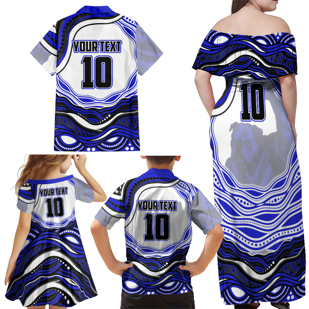 Personalized Canterbury Bankstown Bulldogs Family Matching Off Shoulder Maxi Dress and Hawaiian Shirt Aboriginal Dot Art - Dreamtime Rugby Mascot