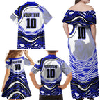 Personalized Canterbury Bankstown Bulldogs Family Matching Off Shoulder Maxi Dress and Hawaiian Shirt Aboriginal Dot Art - Dreamtime Rugby Mascot