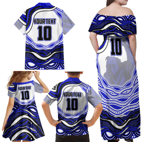 Personalized Canterbury Bankstown Bulldogs Family Matching Off Shoulder Maxi Dress and Hawaiian Shirt Aboriginal Dot Art - Dreamtime Rugby Mascot