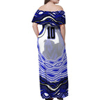 Personalized Canterbury Bankstown Bulldogs Family Matching Off Shoulder Maxi Dress and Hawaiian Shirt Aboriginal Dot Art - Dreamtime Rugby Mascot