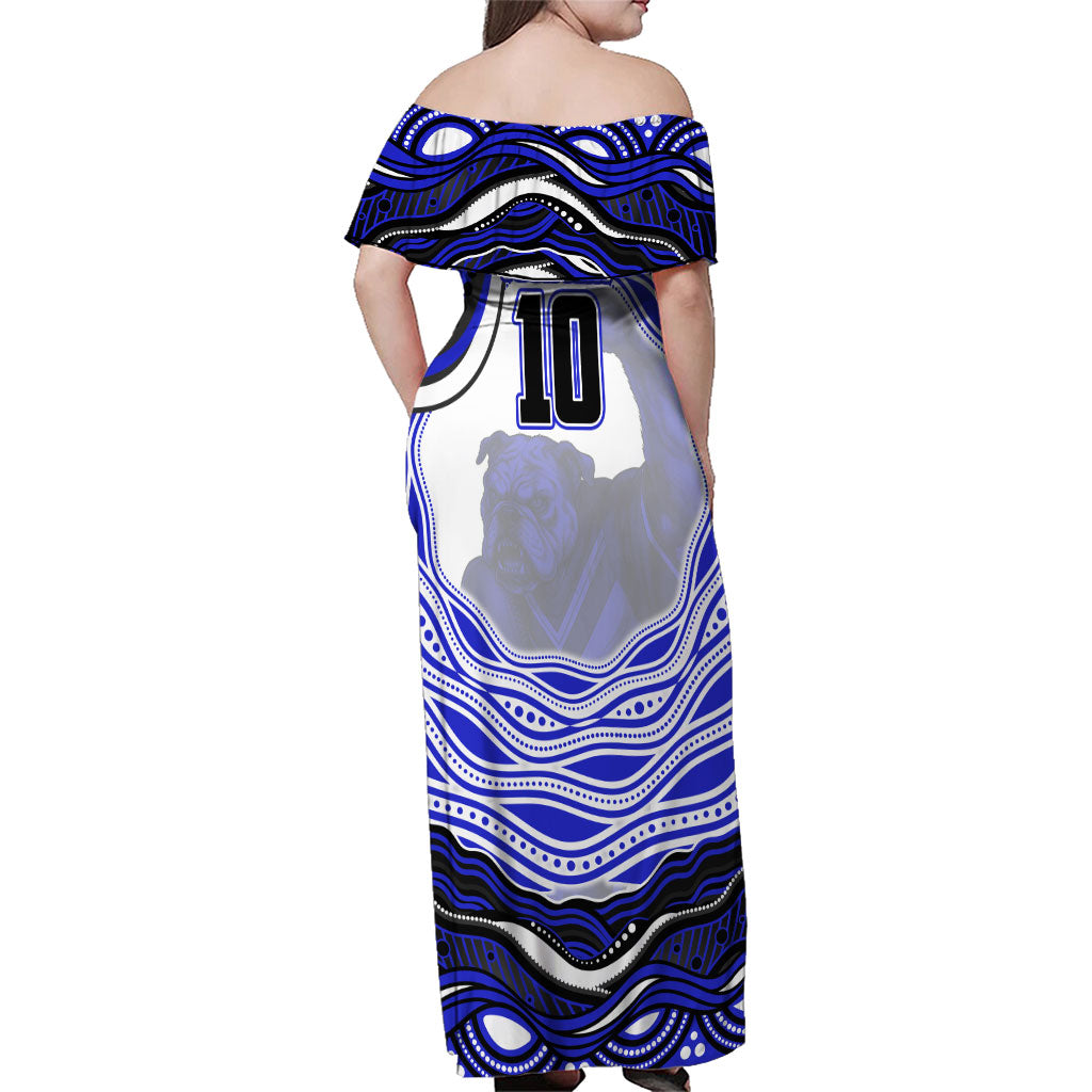 Personalized Canterbury Bankstown Bulldogs Family Matching Off Shoulder Maxi Dress and Hawaiian Shirt Aboriginal Dot Art - Dreamtime Rugby Mascot