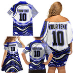 Personalized Canterbury Bankstown Bulldogs Family Matching Off Shoulder Short Dress and Hawaiian Shirt Aboriginal Dot Art - Dreamtime Rugby Mascot