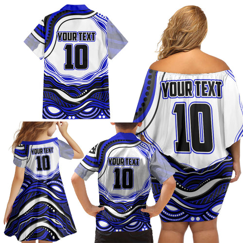 Personalized Canterbury Bankstown Bulldogs Family Matching Off Shoulder Short Dress and Hawaiian Shirt Aboriginal Dot Art - Dreamtime Rugby Mascot