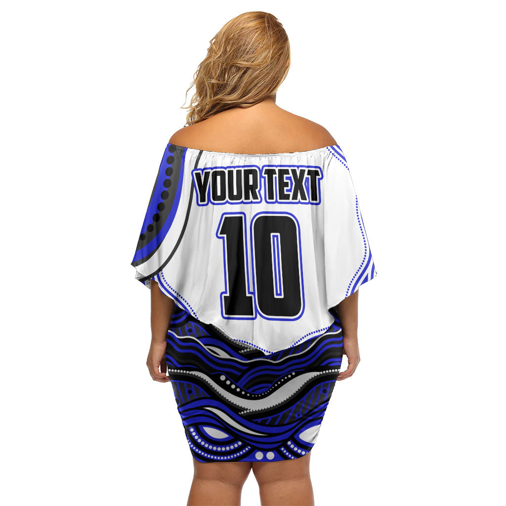 Personalized Canterbury Bankstown Bulldogs Family Matching Off Shoulder Short Dress and Hawaiian Shirt Aboriginal Dot Art - Dreamtime Rugby Mascot