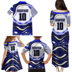 Personalized Canterbury Bankstown Bulldogs Family Matching Puletasi and Hawaiian Shirt Aboriginal Dot Art - Dreamtime Rugby Mascot