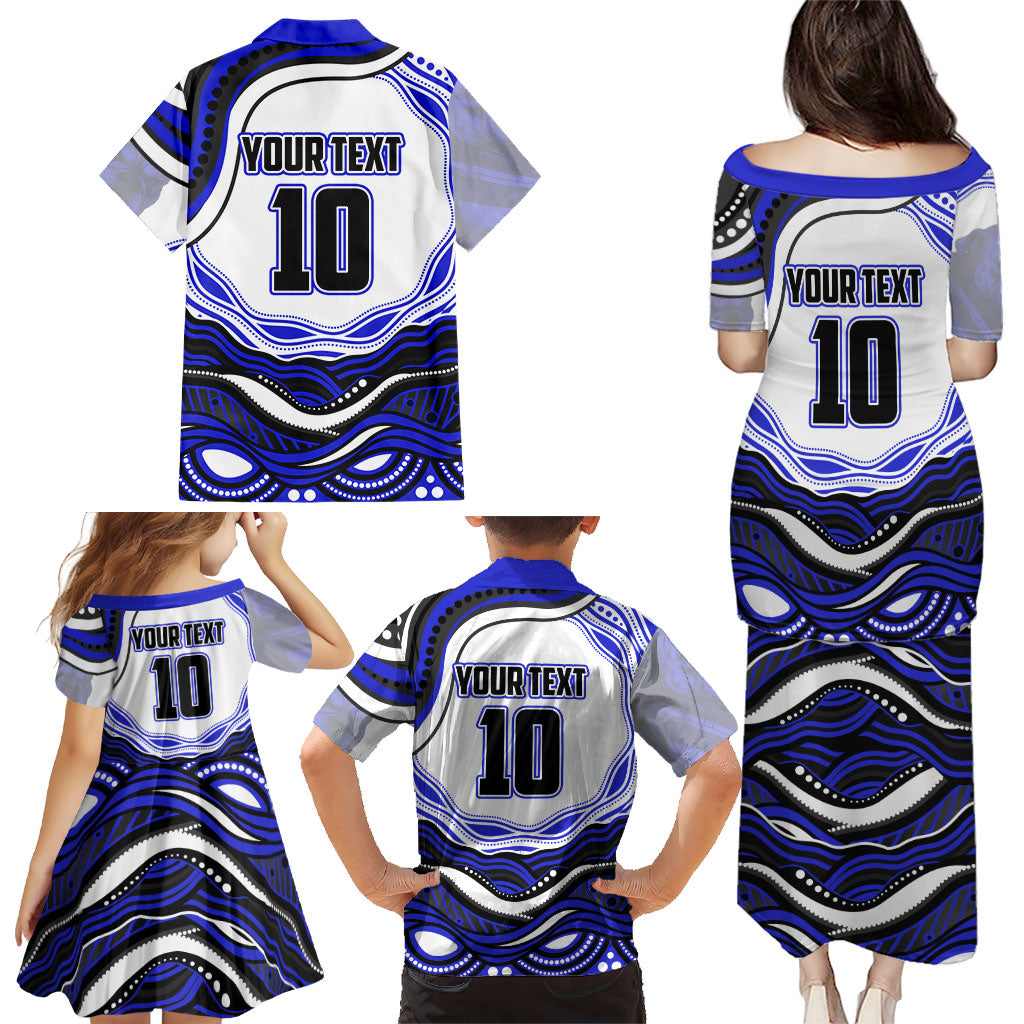 Personalized Canterbury Bankstown Bulldogs Family Matching Puletasi and Hawaiian Shirt Aboriginal Dot Art - Dreamtime Rugby Mascot