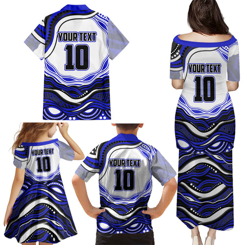 Personalized Canterbury Bankstown Bulldogs Family Matching Puletasi and Hawaiian Shirt Aboriginal Dot Art - Dreamtime Rugby Mascot